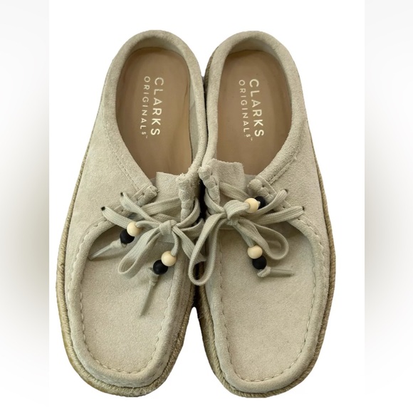Clarks Wallabees Womens Platform Mule Suede Shoe Size 8 Cream Lace Up Bead Boho - Picture 7 of 16